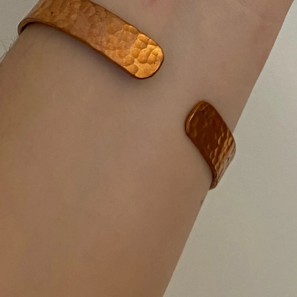 Hammered 100% Pure Copper Cuff Bracelet 7.5" Textured - Picture 4 of 6